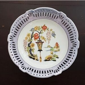 Vintage German Porcelain Fruit Bowl with Asian-Inspired Garden Design